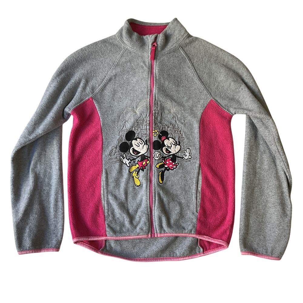 Disney Parks Girls Jacket L (12A 145/72 4L) Gray Colorblock Fleece Mickey Minnie